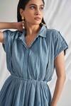 Buy_Detales_Blue Crush Cotton Solid Shirt Collar Tia Asymmetric Hem Dress For Women_Online_at_Aza_Fashions