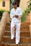 Buy_Detales_White Crush Cotton Solid Pleated Textured Shirt With Pant_at_Aza_Fashions