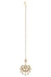 Shop_Maisara Jewelry_Gold Plated Pearl Embellished Maangtikka _at_Aza_Fashions