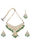 Shop_Minaki_Gold Plated Stones Kundan Drop Pendant Choker Set _at_Aza_Fashions