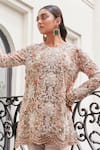 Buy_Ridhima Bhasin_Ivory Scarlet Net And Sequenced Luna 3d Floral Tunic & Harem Pant Set  _Online_at_Aza_Fashions