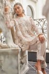 Shop_Ridhima Bhasin_Ivory Scarlet Net And Sequenced Luna 3d Floral Tunic & Harem Pant Set  _Online_at_Aza_Fashions