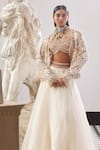 Buy_Ridhima Bhasin_Ivory Flat Chiffon And Organza Meadow Skirt Set With Floral Bomber Jacket _Online_at_Aza_Fashions