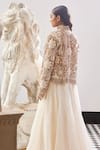 Shop_Ridhima Bhasin_Ivory Flat Chiffon And Organza Meadow Skirt Set With Floral Bomber Jacket _Online_at_Aza_Fashions