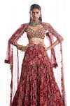 Ridhima Bhasin Red Crinkle Chiffon And Rosalind Vintage Print Jacket & Sharara Set Online at Aza Fashions Ridhima Bhasin_Red Crinkle Chiffon And Rosalind Vintage Print Jacket & Sharara Set _Online_at_Aza_Fashions