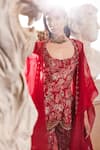 Buy_Ridhima Bhasin_Red Chanderi And Organza Print Vintage Vivienne Cape & Sharara Set  _Online_at_Aza_Fashions