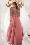 Shop_Ridhima Bhasin_Pink Organza Embroidered 3d Flowers Celeste Floral Cape Skirt Set  _at_Aza_Fashions