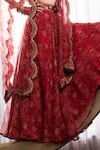 Ridhima Bhasin_Red Organza Printed And Embroidered Liberty Lavinia Cape Skirt Set _Online_at_Aza_Fashions