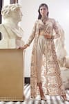 Buy_Ridhima Bhasin_Ivory Organza Embroidered 3d Flowers Jacket Willow Draped Pant Set  _at_Aza_Fashions