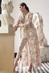 Shop_Ridhima Bhasin_Ivory Organza Embroidered 3d Flowers Jacket Willow Draped Pant Set  _Online_at_Aza_Fashions