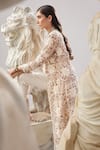 Buy_Ridhima Bhasin_Ivory Organza Embroidered 3d Flowers Jacket Willow Draped Pant Set  