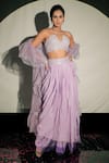 Buy_Jubinav Chadha_Purple Crepe, Silk Organza Mirror Work Embroidered Blouse And Draped Skirt Set 