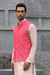 Chhavvi Aggarwal_Pink Chanderi Printed Geometric Bundi And Kurta Set _Online_at_Aza_Fashions