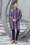 Buy_Chhavvi Aggarwal_Blue Kurta  Crepe Printed Striped And Pant Set_at_Aza_Fashions