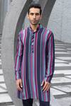 Buy_Chhavvi Aggarwal_Blue Kurta  Crepe Printed Striped And Pant Set_Online_at_Aza_Fashions
