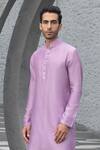 Chhavvi Aggarwal_Purple Kurta  Chanderi Solid Plain And Churidar Set_Online_at_Aza_Fashions