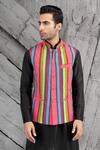 Buy_Chhavvi Aggarwal_Multi Color Crepe Printed Striped Bundi_at_Aza_Fashions