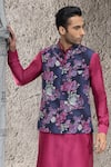 Buy_Chhavvi Aggarwal_Blue Crepe Printed Floral Bundi_at_Aza_Fashions