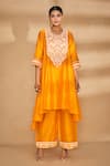 Gulabo by Abu Sandeep_Orange Chanderi Embroidered Applique U Neck Asymmetric Kali Kurta  _Online_at_Aza_Fashions