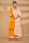 Shop_Gulabo by Abu Sandeep_Orange Chanderi Embroidered Applique U Neck Asymmetric Kali Kurta  _Online_at_Aza_Fashions