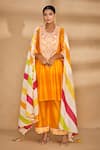 Gulabo by Abu Sandeep_Orange Chanderi Embroidered Applique U Neck Asymmetric Kali Kurta  _at_Aza_Fashions