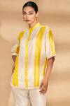 Shop Gulabo By Abu Sandeep Yellow Chanderi Striped Mandarin Collar Pattern Shirt Online at Aza Fashions Shop_Gulabo By Abu Sandeep_Yellow Chanderi Striped Mandarin Collar Pattern Shirt_Online_at_Aza_Fashions