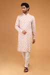 Buy_Chatenya Mittal_Peach Cotton Printed Scallop Full Sleeve Kurta Set _at_Aza_Fashions