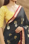 Resa by Ushnakmals_Black Katan Silk Woven Mughal Motif Saree _at_Aza_Fashions