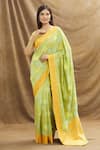 Buy_Resa by Ushnakmals_Green Mushroo Silk Woven Floral Saree _Online_at_Aza_Fashions