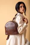 Buy_X Feet Above_Brown Thread And Bead Embroidered Leather Backpack _at_Aza_Fashions