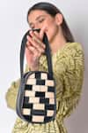 Buy_X Feet Above_Black Checkered Pattern Berlin Leather Egg Shaped Bag _Online_at_Aza_Fashions