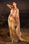 Buy_Aditi Gupta_Ivory Saree And Blouse Satin Printed Floral V Ruffle Pre-draped With _Online_at_Aza_Fashions