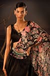 Buy_Aditi Gupta_Black Saree And Blouse Satin Printed Floral Placement Pre-draped With _Online_at_Aza_Fashions