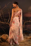 Shop_Aditi Gupta_Pink Satin Printed Floral Asymmetric Blossom Draped Dress  _at_Aza_Fashions