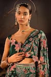 Buy_Aditi Gupta_Green Saree And Blouse Satin Printed Floral Botanical Pre-draped With _Online_at_Aza_Fashions