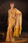 Buy_Aditi Gupta_Yellow Printed And Embroidered Satin Pre-draped Saree With Blouse  _at_Aza_Fashions