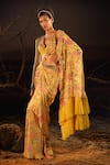 Aditi Gupta_Yellow Printed And Embroidered Satin Pre-draped Saree With Blouse  _Online_at_Aza_Fashions