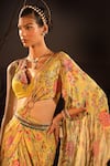 Buy_Aditi Gupta_Yellow Printed And Embroidered Satin Pre-draped Saree With Blouse  _Online_at_Aza_Fashions