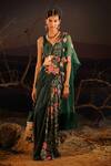 Aditi Gupta_Green Printed And Embroidered Blossom Satin Panelled Pre-draped Saree With Blouse _Online_at_Aza_Fashions