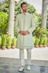 Buy_Bohame_Green Jacket- Georgette Embroidered Chikankari Harit Open And Kurta Set _at_Aza_Fashions