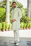 Buy_Bohame_Green Jacket- Georgette Embroidered Chikankari Harit Open And Kurta Set _Online_at_Aza_Fashions