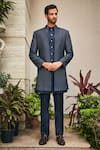 Buy_Bohame_Blue Jacket- Georgette Embroidered Chikankari Aagney Open And Kurta Set _at_Aza_Fashions