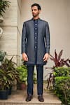 Bohame_Blue Jacket- Georgette Embroidered Chikankari Aagney Open And Kurta Set _Online_at_Aza_Fashions