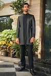 Buy_Bohame_Black Jacket- Georgette Embroidered Chikankari Mrig With Pant _at_Aza_Fashions