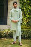 Buy_Bohame_Green Kurta And Dupatta- Georgette Embroidered Chikankari Devagya Set _at_Aza_Fashions