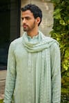 Bohame_Green Kurta And Dupatta- Georgette Embroidered Chikankari Devagya Set _Online_at_Aza_Fashions