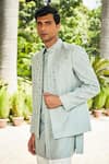 Bohame_Green Bundi- Georgette Embroidered Chikankari Satyen Jacket And Short Kurta Set _Online_at_Aza_Fashions