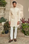 Buy_Bohame_Beige Achkan- Georgette Embroidered Chikankari Avyay Jacket With Kurta Set _at_Aza_Fashions