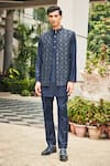 Buy_Bohame_Blue Bundi- Georgette Embroidered Chikankari Ahi And Kurta Set _at_Aza_Fashions