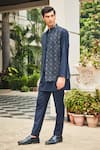 Bohame_Blue Bundi- Georgette Embroidered Chikankari Ahi And Kurta Set _at_Aza_Fashions